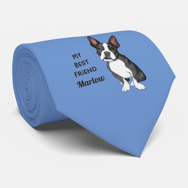 Boston Terrier My Best Friend Custom Name    Neck Tie (Rolled)