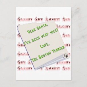 Boston Terrier Naughty or Nice Holiday Postcard