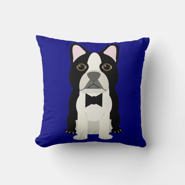 Boston Terrier navy Throw Pillow (Front)