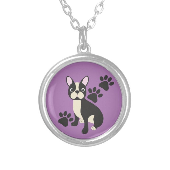 Boston Terrier Necklace Purple Background (Front)