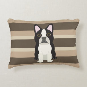 Boston Terrier Neutral striped Accent Pillow