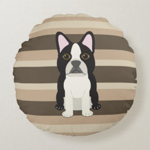 Boston Terrier Neutral striped Round Pillow