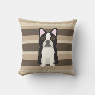 Boston Terrier Neutral striped Throw Pillow