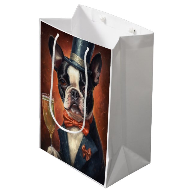 Boston Terrier New Year Medium Gift Bag (Front Angled)