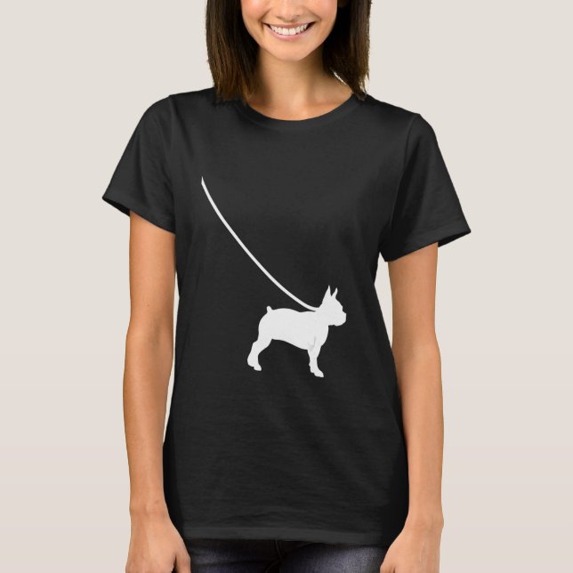Boston Terrier on a Leash Dog Bostie Mom Dad Pet C T-Shirt (Front)