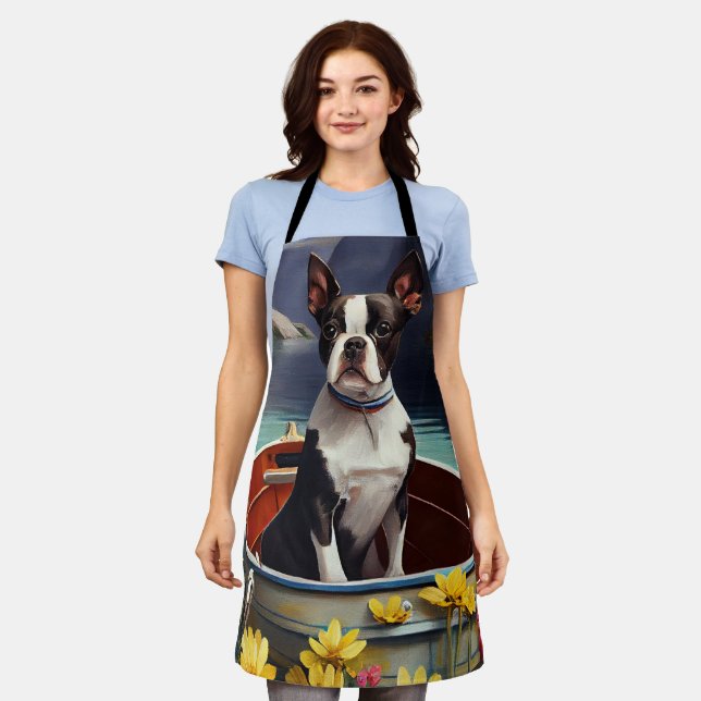 Boston Terrier on a Paddle: A Scenic Adventure Apron (Worn)