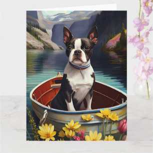 Boston Terrier on a Paddle: A Scenic Adventure Card