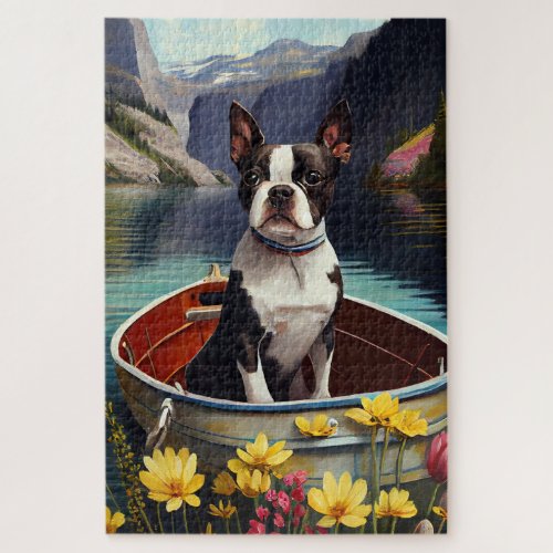 Boston Terrier on a Paddle A Scenic Adventure Jigsaw Puzzle