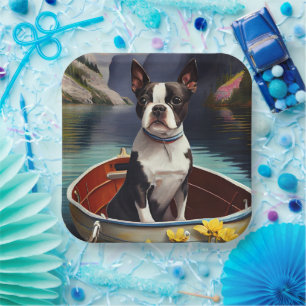 Boston Terrier on a Paddle: A Scenic Adventure Paper Plates