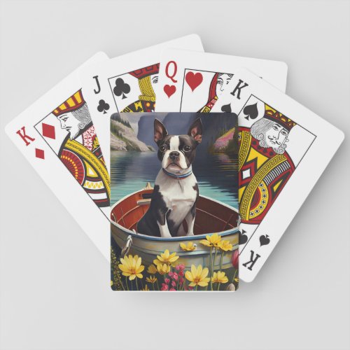 Boston Terrier on a Paddle A Scenic Adventure Poker Cards