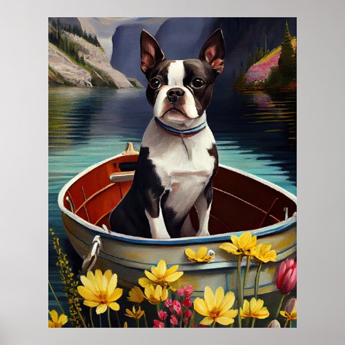 Boston Terrier on a Paddle A Scenic Adventure Poster