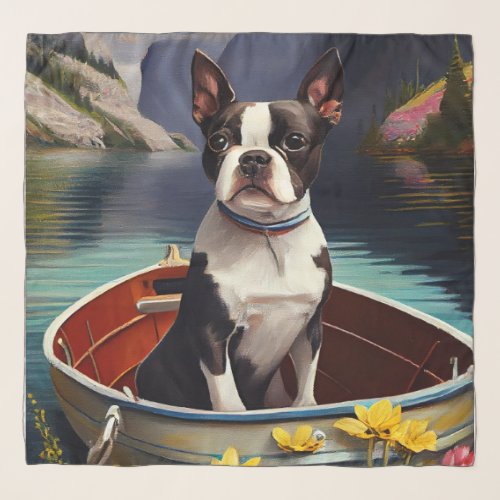 Boston Terrier on a Paddle A Scenic Adventure Scarf