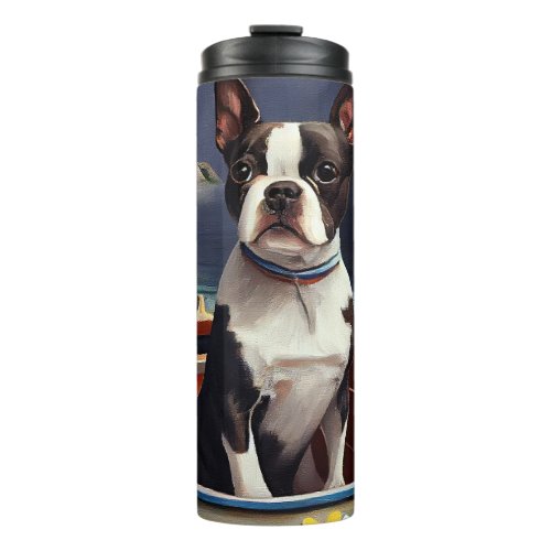 Boston Terrier on a Paddle A Scenic Adventure Thermal Tumbler