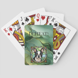 Boston Terrier on Green Gold Marble Playing Cards