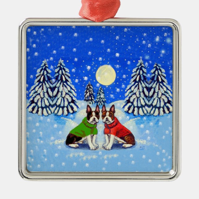 Boston Terrier Ornament Square Premium (Front)