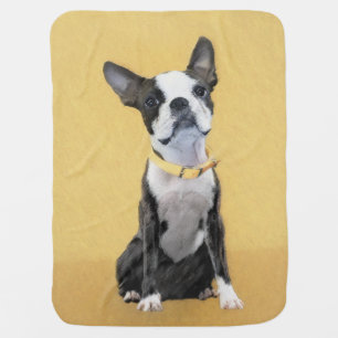 Boston Terrier Painting - Cute Original Dog Art Baby Blanket
