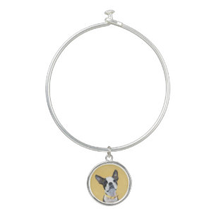 Boston Terrier Painting - Cute Original Dog Art Bangle Bracelet