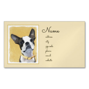 Boston Terrier Painting - Cute Original Dog Art Business Card Magnet