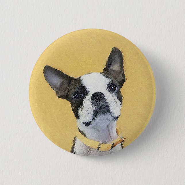 Boston Terrier Painting - Cute Original Dog Art Button (Front)