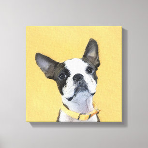 Boston Terrier Painting - Cute Original Dog Art Canvas Print