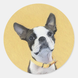 Boston Terrier Painting - Cute Original Dog Art Classic Round Sticker
