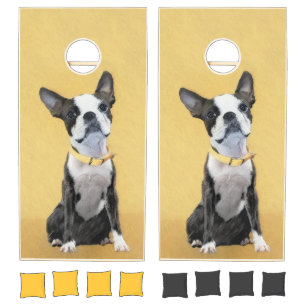 Boston Terrier Painting - Cute Original Dog Art Cornhole Set
