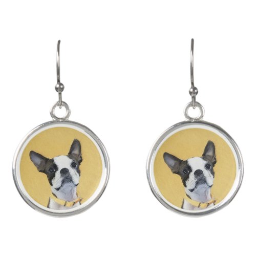 Boston Terrier Painting _ Cute Original Dog Art Earrings