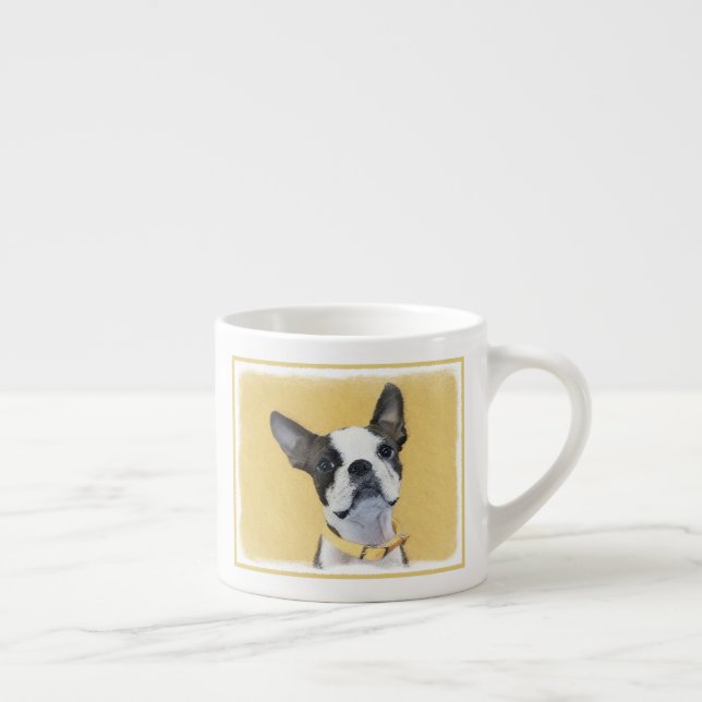 Boston Terrier Painting - Cute Original Dog Art Espresso Cup (Right)
