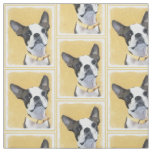 Boston Terrier Painting - Cute Original Dog Art Fabric