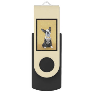 Boston Terrier Painting - Cute Original Dog Art Flash Drive