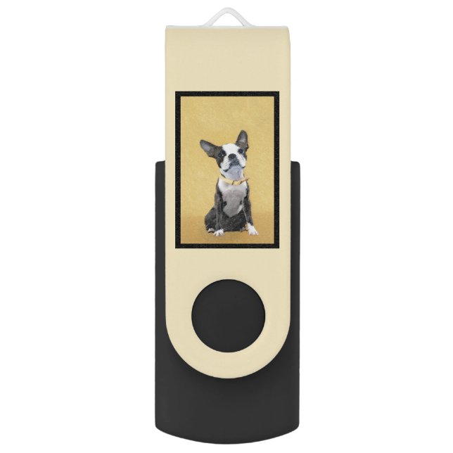 Boston Terrier Painting - Cute Original Dog Art Flash Drive (Back (Vertical))