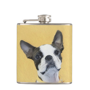 Boston Terrier Painting - Cute Original Dog Art Flask