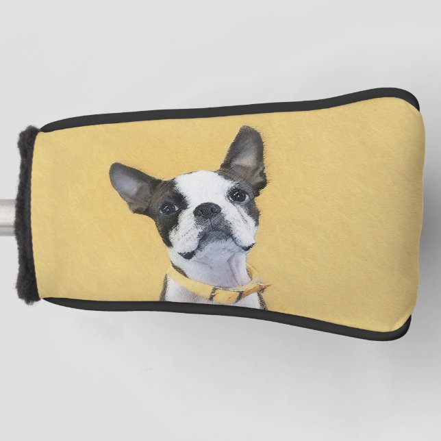 Boston Terrier Painting - Cute Original Dog Art Golf Head Cover (Front)