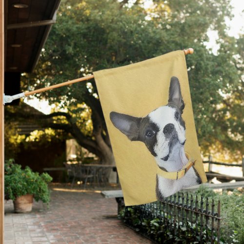 Boston Terrier Painting _ Cute Original Dog Art House Flag
