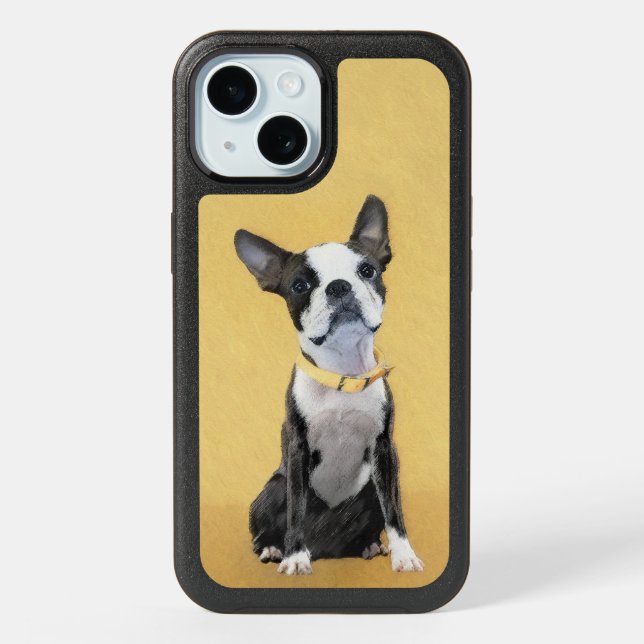 Boston Terrier Painting - Cute Original Dog Art iPhone 15 Case (Back)