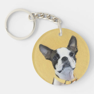 Boston Terrier Painting - Cute Original Dog Art Keychain