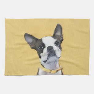 Boston Terrier Painting - Cute Original Dog Art Kitchen Towel