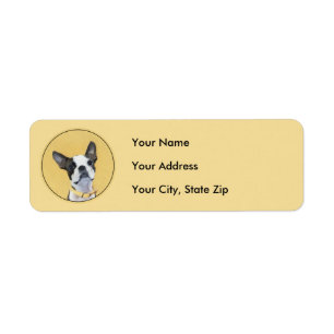 Boston Terrier Painting - Cute Original Dog Art Label