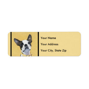 Boston Terrier Painting - Cute Original Dog Art Label