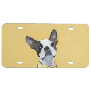 Boston Terrier Painting - Cute Original Dog Art License Plate