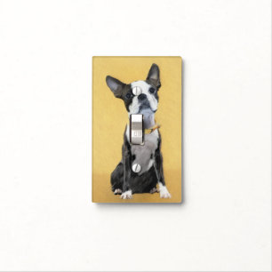 Boston Terrier Painting - Cute Original Dog Art Light Switch Cover