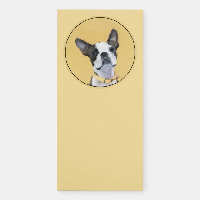 Boston Terrier Painting - Cute Original Dog Art Magnetic Notepad (Front)