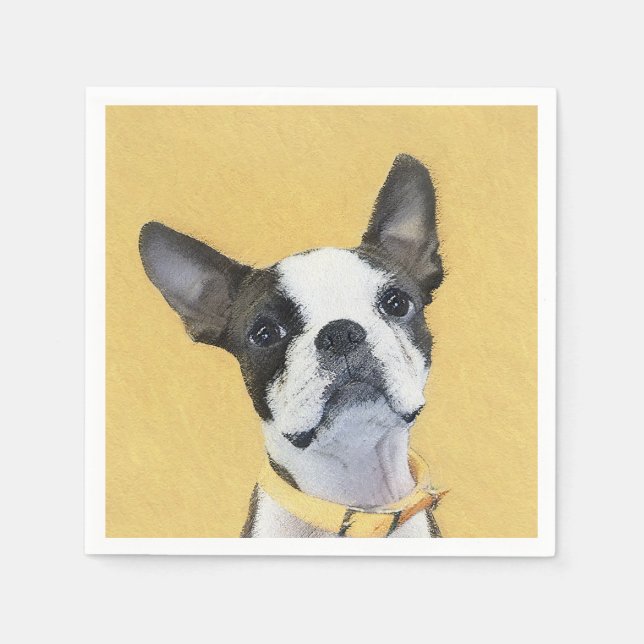 Boston Terrier Painting - Cute Original Dog Art Napkins (Front)