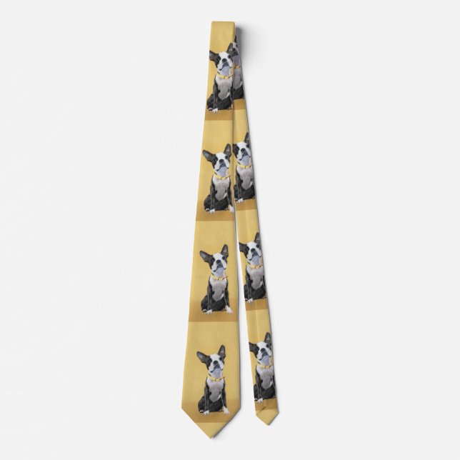 Boston Terrier Painting - Cute Original Dog Art Neck Tie (Front)