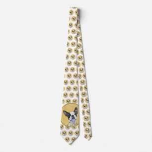 Boston Terrier Painting - Cute Original Dog Art Neck Tie