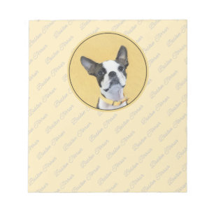 Boston Terrier Painting - Cute Original Dog Art No Notepad