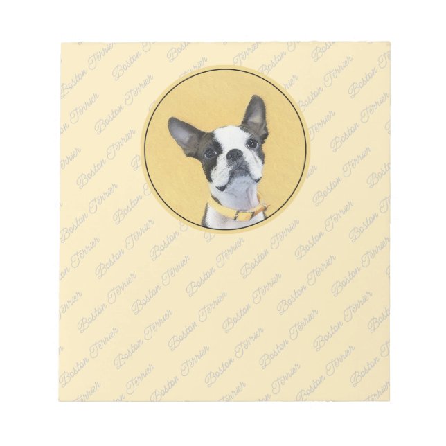 Boston Terrier Painting - Cute Original Dog Art No Notepad (Front)