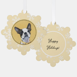 Boston Terrier Painting - Cute Original Dog Art Ornament Card