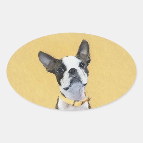 Boston Terrier Painting _ Cute Original Dog Art Oval Sticker