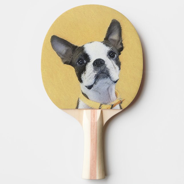 Boston Terrier Painting - Cute Original Dog Art Ping Pong Paddle (Front)